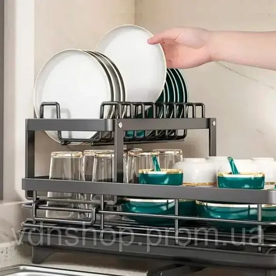 Сушилка для посуды BauTech двухуровневая с держателем для тарелок Черный | Зображення 2