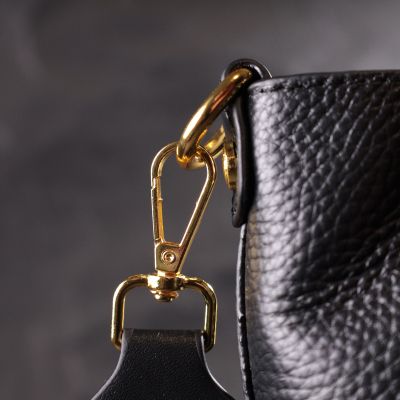 Сумка Vintage Жіноча із застібкою ґудзиком з натуральної шкіри Чорна (22319) | Зображення 4