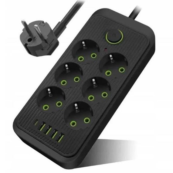 Мережевий фільтр з USB (6×220В+4×USB+1×Type-C) QL-1075U 3 метри Чорний