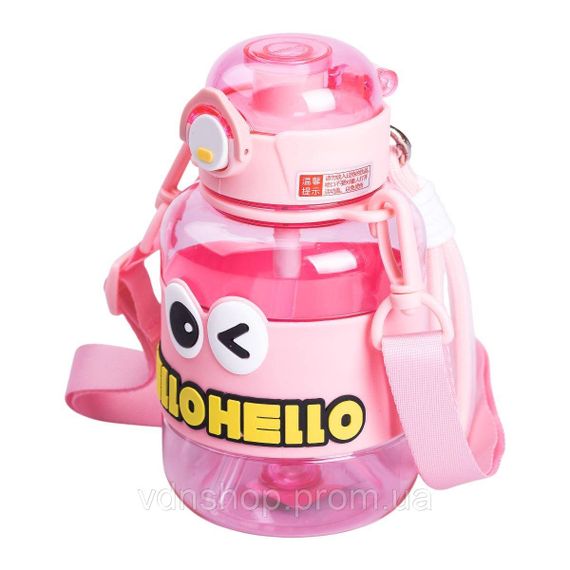 Бутылка для воды детская с трубочкой 680 мл с ручкой и ремешком Рожева HP-14-46P | Зображення 2