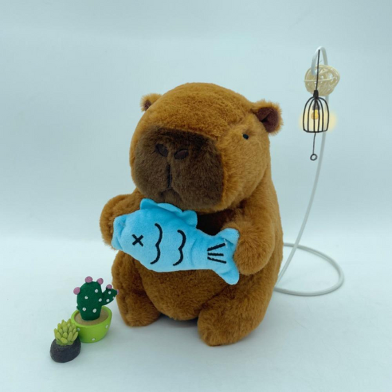 Подушка-іграшка Капібара з рибкою з плюшу для дітей і дорослих з наповнювачем і вишитими елементами | Зображення 1