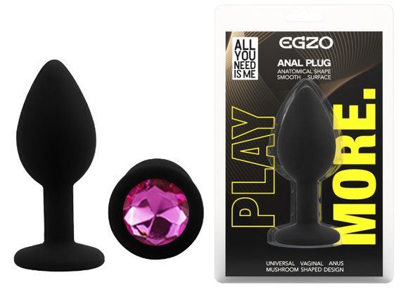 Силіконова анальна пробка EGZO - Silicone Black Round Plug Rose, size S Sex Aura