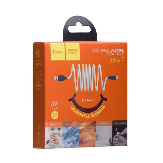 Кабель USB Hoco X21 Plus Silicone Micro 2m Колір Чорно-Білий | Зображення 2