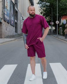 Мужской летний костюм оверсайз с шортами и футболкой BD0023 цвет бордовый, размер S
