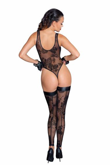 Боді Noir Handmade F242 Tulle body with patterned flock embroidery Чорне XL | Зображення 4