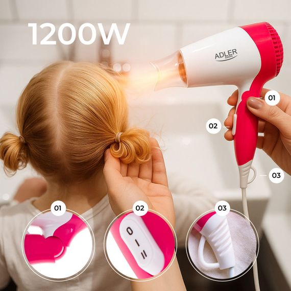 Фен для волосся Adler AD 2259, 1200 Вт, складна ручка, дорожній, концентратор | Зображення 6