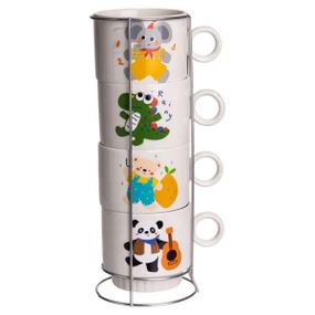 Набор фарфоровых чашек для детей на металлической подставке Animals 4 (шт) по 300 (мл) подарочный набор чашек FM-8
