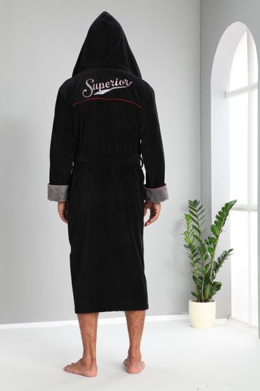 Мужской велюровый халат Nusa 1170 с капюшоном, черный XL | Зображення 1