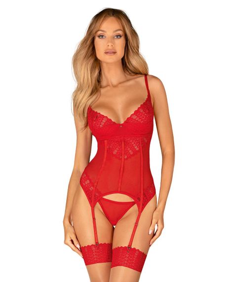 Комплект корсет та стрінги Obsessive Ingridia corset & thong XL/2XL, червоний Sex Aura