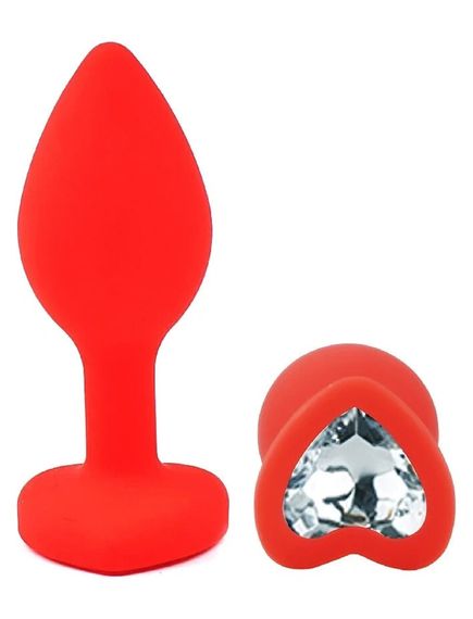 Анальна пробка EGZO Red Heart Plug S із силікону з кристалом у формі серця, червона, 7,1 см Sex Aura | Зображення 1