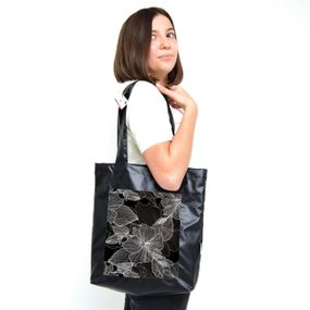 Сумка шоппер  с карманом 4Profi "Flowers" оксфорд чёрная 18767