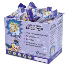 Льодяник з ксилітолом на паличці Miradent Xylipop (50 шт), зі смаком чорниці
