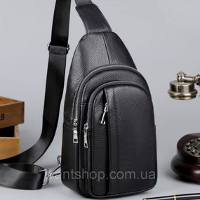Чоловічий слінг-рюкзак шкіряний на одне плече чорна TM-70115