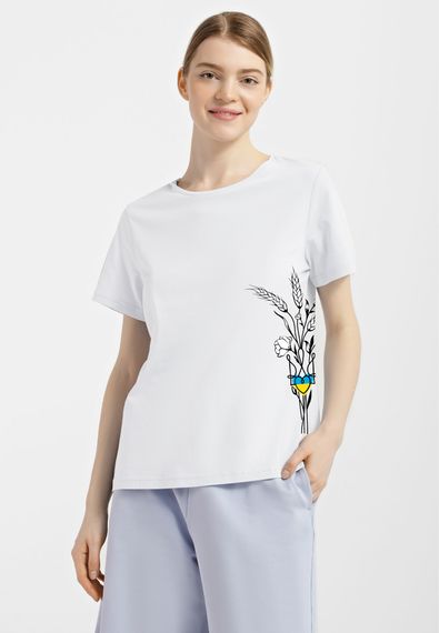 Футболка жіноча біла з принтом "Колоски", S