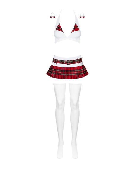 Эротический костюм школьницы с мини-юбкой Obsessive Schooly 5pcs costume L/XL, бело-красный, топ, юб sexstyle | Зображення 4