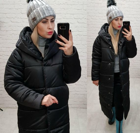 Пуховик зимовий, арт.А-521, колір чорний глянец