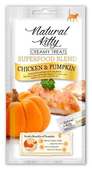 Рідкі ласощі для котів з куркою Natural Kitty Creamy Treats Chicken & Pumpkin, 4 шт х 12 гр