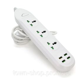 Сетевой фильтр ТВ-Т16, 3 розетки + 4 USB, 2 м, сечение 3х0,75мм, 3000W, White, Box