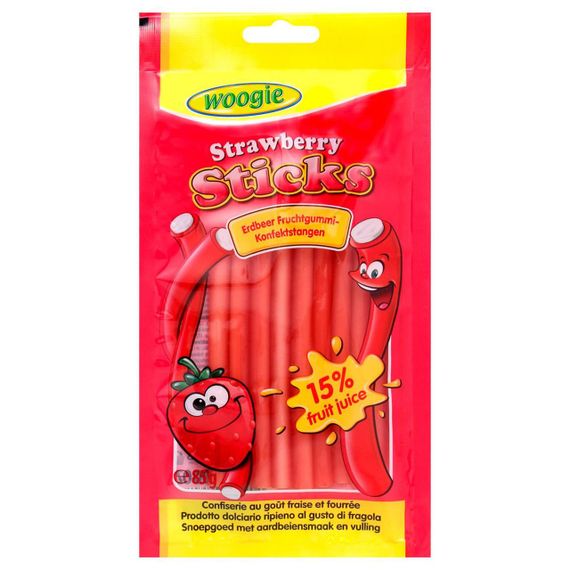 Конфеты желейные палочки вкус клубники  Woogie Sticks, 80г, Германия,  жевательные конфеты в форме медведя