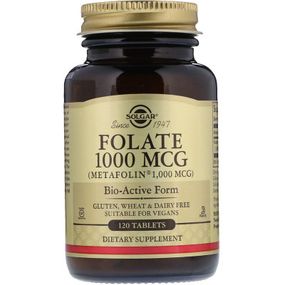 Витамин Solgar Фолиевая кислота, Folate, фолат, 1000 мкг, 120 таблеток (SOL-53596) - Топ Продаж!