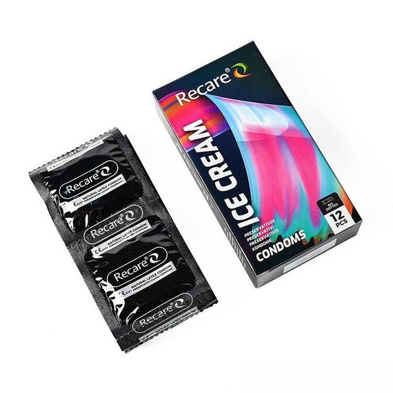 Презервативи Holographic Recare Ice Cream Big Dotted Condoms 12 шт, з пухирцями, аромат: морозиво | Зображення 1