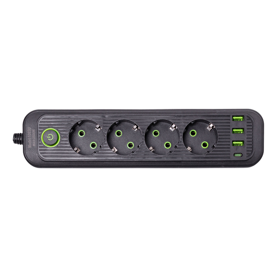 Мережевий фільтр 4.35 м подовжувач на 4 розетки з 3 USB 1 Type-C та кнопкою відключення HP-5-14 | Зображення 2