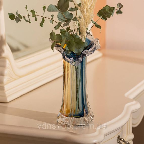 Декоративна скляна ваза для квітів 29 см фігурна ваза 500 мл Жовто-синя HP-9-4 | Зображення 3