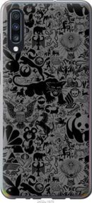 Чехол на Samsung Galaxy A70 2019 A705F Чёрно-серый стикер бомбинг из пластика FCh_011135