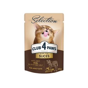 Влажный корм пауч Club 4 Paws Premium Selection для взрослых котов, телятина в овощном соусе 80г