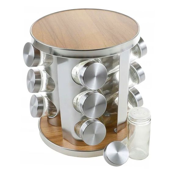 Набір ємностей для спецій на підставці 12 од. нерж. сталь та дерево LoveYouHome