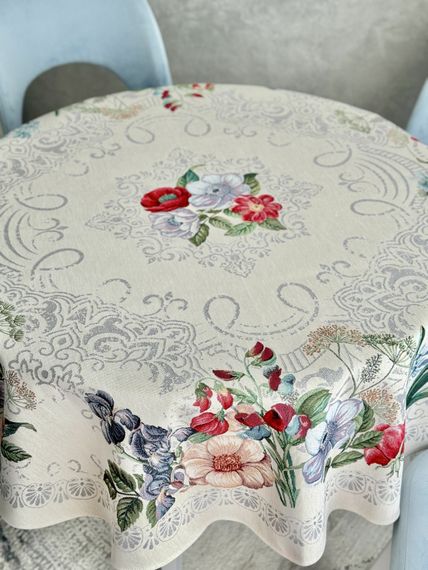 Скатертина гобеленова MANDALAS FLOWERS Limaso, Ø160, Кругла, Повсякденний, Без люрексу, 40% поліестер, 60% бавовна, Гобелен | Зображення 3