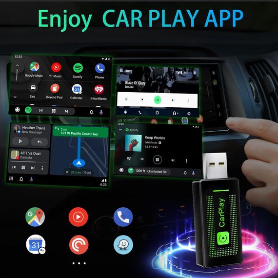 Бездротовий адаптер CarPlay Lyssiefeel, USB-A USB-C, для авто з дротовим CarPlay, карплей для iPhone iOS 10+ | Зображення 2