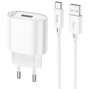 СЗУ Hoco C109A Fighter QC3.0 18W (1USB-A) + кабель USB to Type-C White