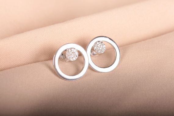 Сережки пуссеты из белого золота | Зображення 3