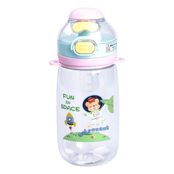 Бутылка для воды детская 550 мл с ремешком и трубочкой для спорта и школы 20 см Зеленая HP-14-45GR | Зображення 1