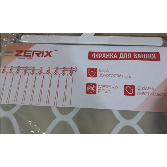 Шторка для ванної ZERIX SCP-014-180x200 з PEVA (поліетиленвінілацетату) (Візерунок "Ромби" бежевий) (ZX6087) | Зображення 3
