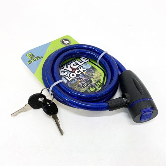 Замок велосипедный KIHUU LOCK 187, 10*120 тросовый, 2 ключа. Цвет: синий CI-25