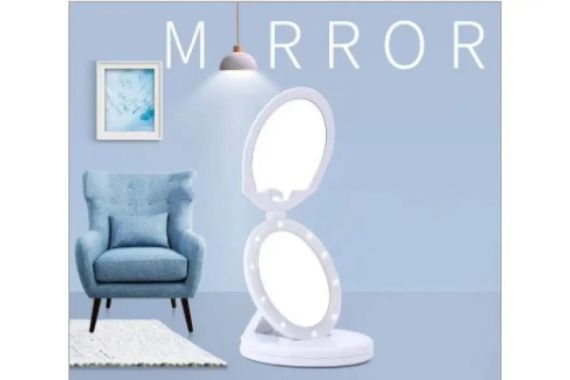 Косметичне дзеркало Large LED Mirror W0-29 з LED підсвічуванням, кругле, складане, 5X, LED дзеркало | Зображення 2