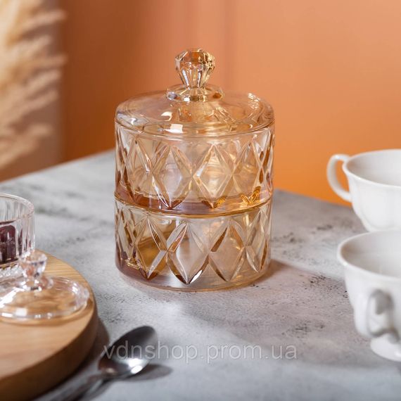 Цукерниця скляна із кришкою дворівнева Ø 10 см ваза конфетница коричнева HP-YH-81 | Зображення 4