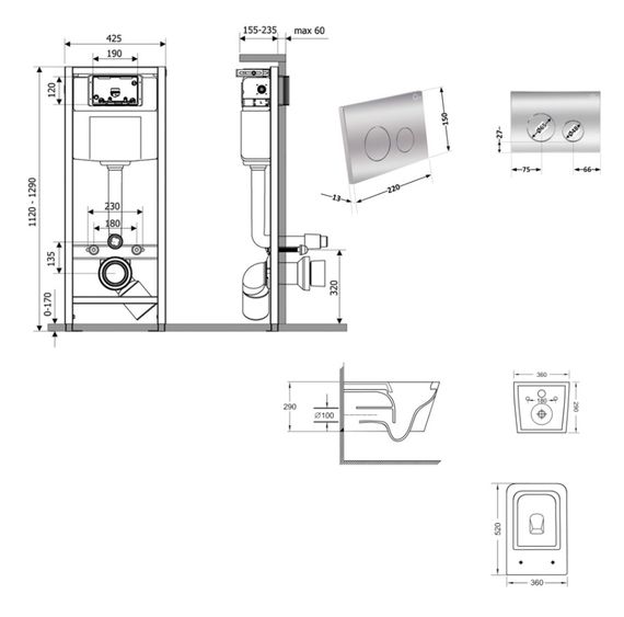 Набір Nest 4 в 1 Qtap підвісний унітаз Crow Ultra Quiet 520x360x290 + комплект інсталяції QT05335172W48202 | Зображення 1