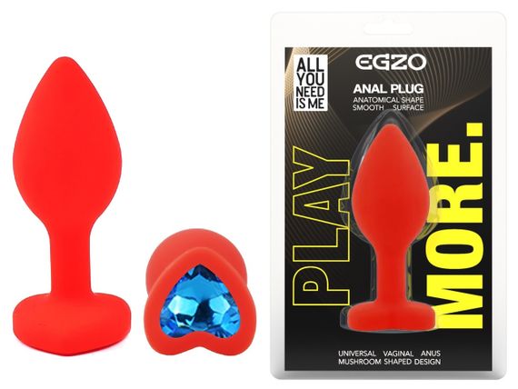 Силіконова анальна пробка EGZO - Silicone Red Heart Plug Blue, size S Sex Aura