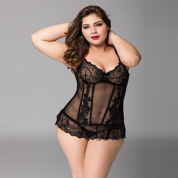 Мереживний корсет JSY «Сексуальна Белла» Plus Size Black, дрібна сітка, гіпюр, чашки з кісточками | Зображення 1