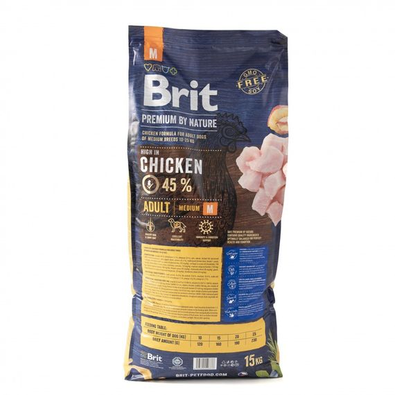 Корм сухий Brit Premium Dog Adult M для дорослих собак середніх порід вагою 10-25 кг з куркою 15 кг | Зображення 2