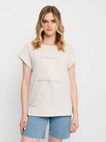 Футболка жіноча бежева з малюнком та написом, 4XL