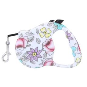 Поводок-рулетка 5м Retractable Dog Leash Белый с цветами ver 3