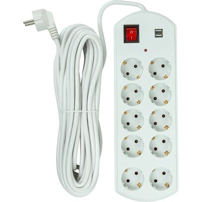 Сетевой фильтр питания PowerPlant 10м, 10 розеток, USB, євро, 100% мідь (YS-N6065/10) (EX610563) | Зображення 1