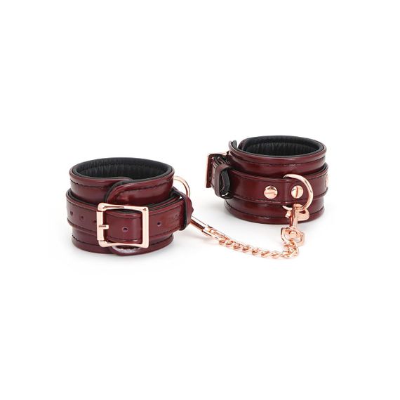Шкіряні наручники Liebe Seele Wine Red Wrist Cuffs, знімний ланцюжок-кріплення Sex Aura