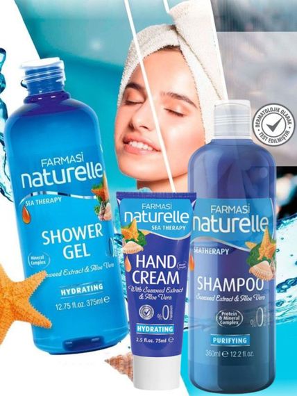 Набор "Морская терапия" гель для душа + шампунь + крем для рук + пакет Farmasi | Зображення 1