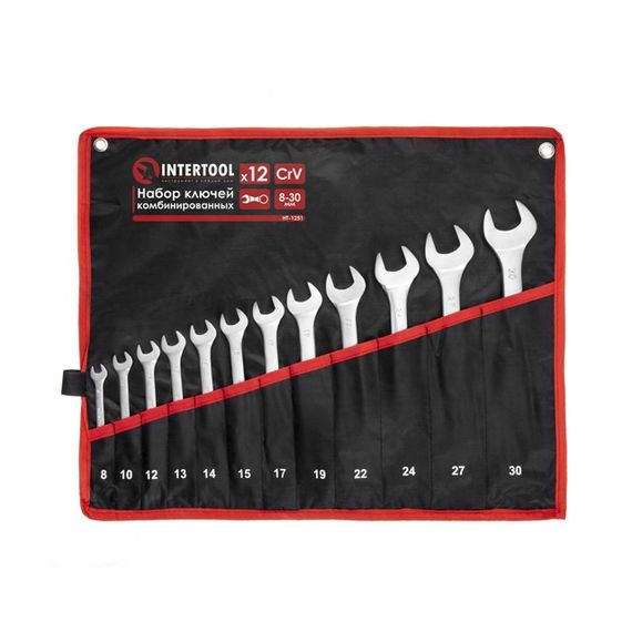 Набір ключів комбінованих, 12 од., 8-30 мм, Cr-V, чохол INTERTOOL HT-1251