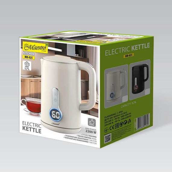 Електрочайник Maestro MR-025-IVORY, 1.7 л, 2200 Вт, з регулюванням температури | Зображення 2